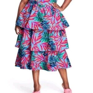 Tropical Print Tiered Skirt